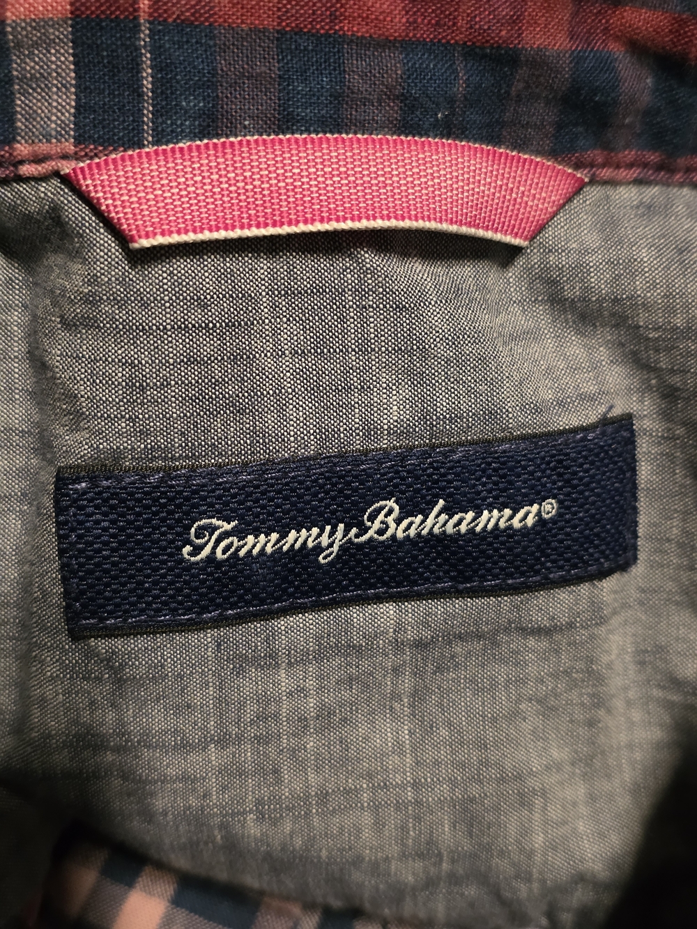 Tommy Bahama Navy, Red and White Plaid Button-Down Shirt - Picture 4 of 5